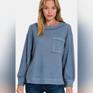 Zenana Exposed Seam Side Slit Long Sleeve Top